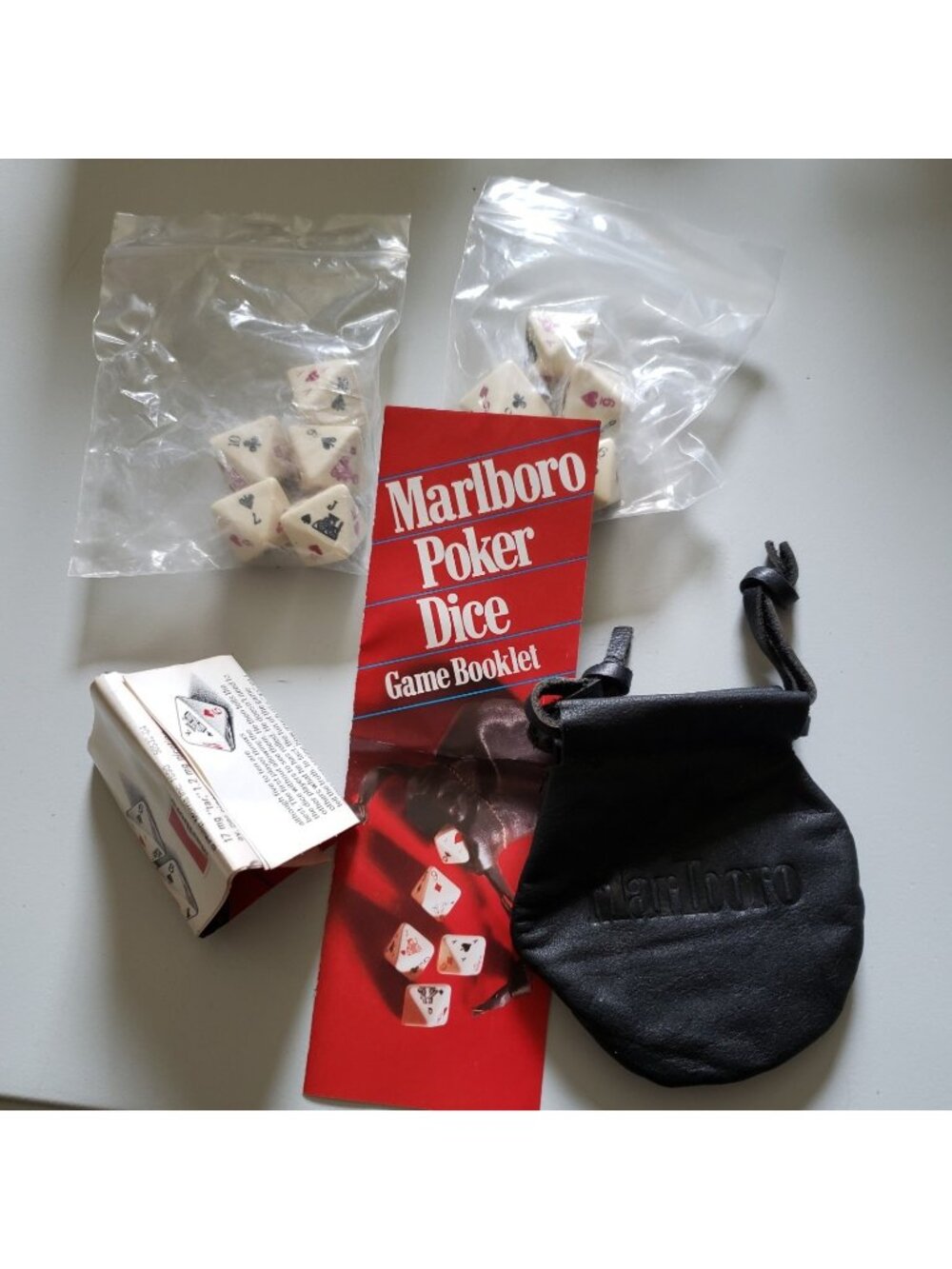 Vintage Marlboro Poker Dice Game Set 2 Dice Sets Booklet 1 Leather Pouch